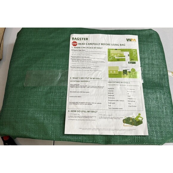 BAGSTER 3CUYD Dumpster in a Bag Holds up to 3,300 Lb, Green - Picture 1 of 3